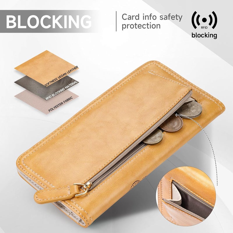 KITEVIUN RFID Wallet Women Ultra Slim Thin Womens Wallet Compact Clutch Long Ladies Wallet for Women YELLOW - Image 5
